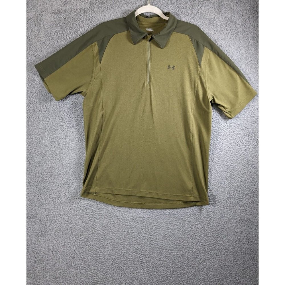 Under Armour Shirt Mens Large 1/4 Zip Polo Style Short Sleeve Green Active